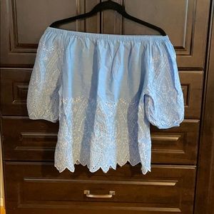 Gap Blue off shoulder eyelet top